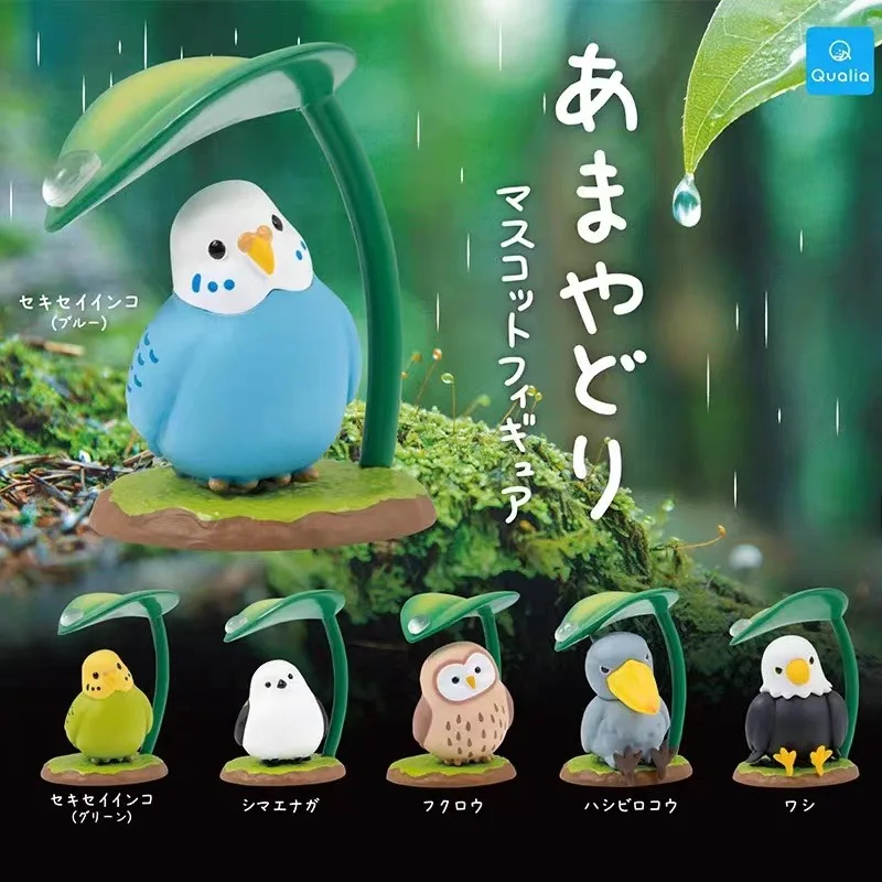 Qualia Japan Gashapon Capsule Toy Figurine Cute Leaf Raining Parrot Bird Action Figure Anime Miniature Model Gift