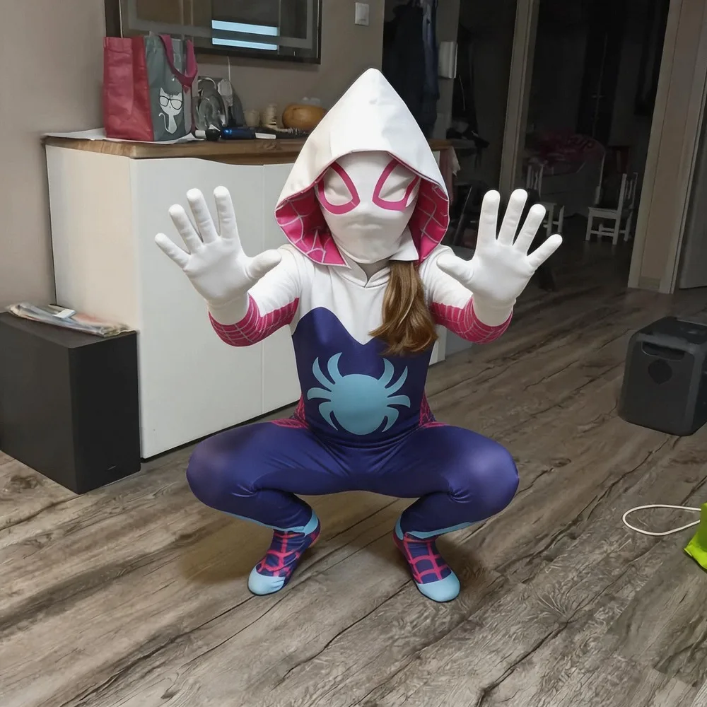 Anime Cosplay Bodysuit Kostüm für Kinder Mädchen Geburtstagsparty Faschingskostüm Zentai 3D Superhelden-Maskenanzug Jumpsuit Halloween-Kostüm