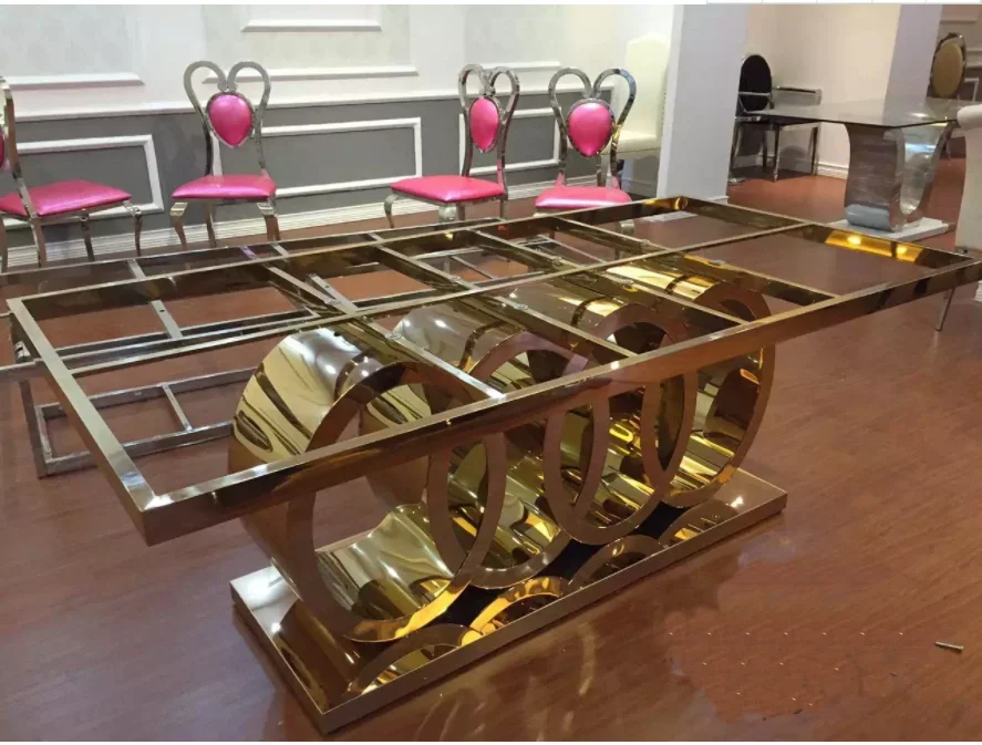 Party Suitable Marble Top or Glass Top Brass Gold Stainless Steel Dining Table With Chair Dining Room Furniture Set