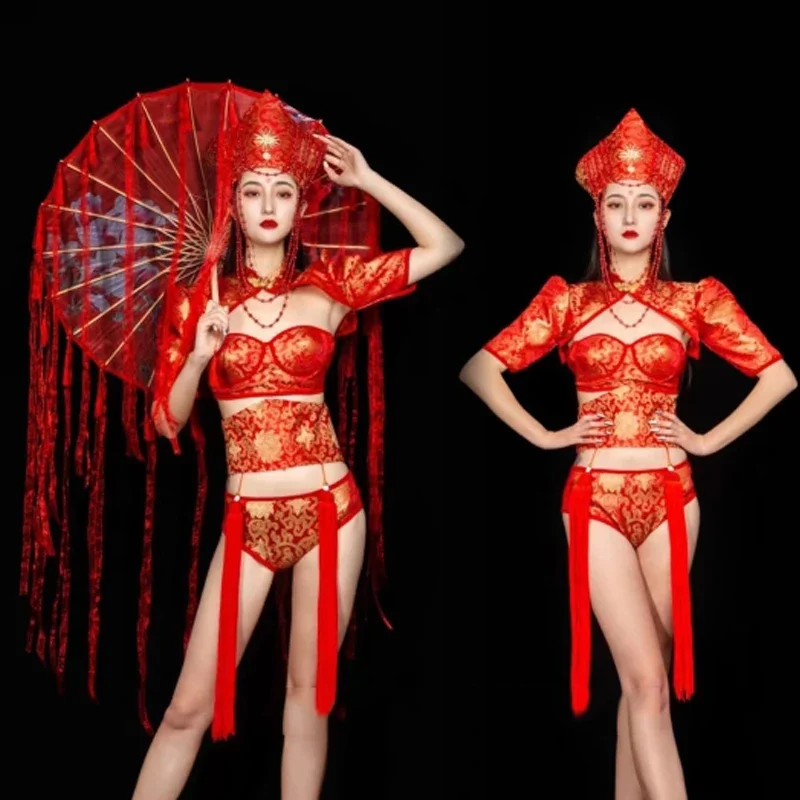 

Chinese Folk Dance Clothes Women Party Festival Outfit Sexy Gogo Dance Costume Halloween Nightclub Dj Ds Stage Wear XS6969
