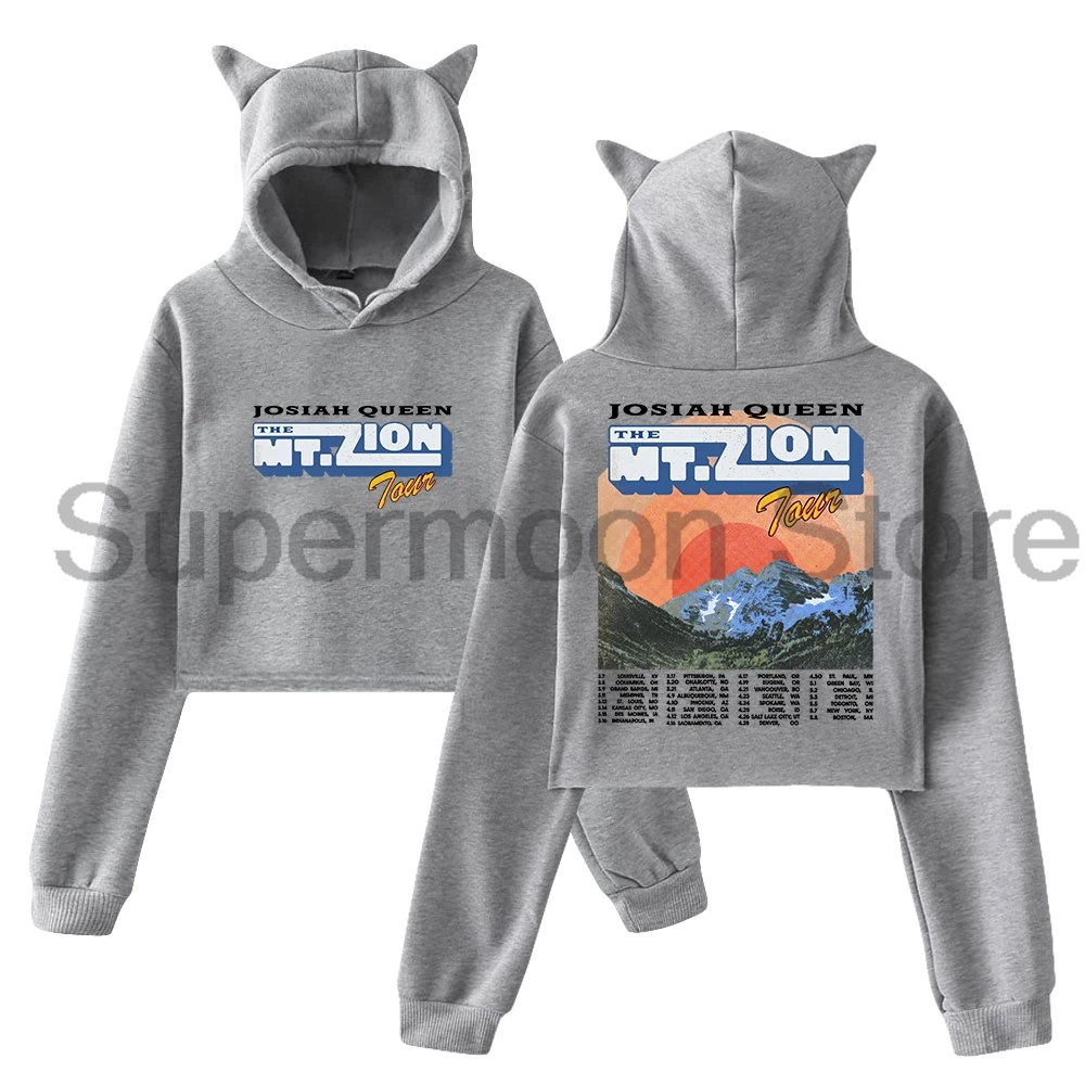 Josiah Queen The Mt Zion Tour 2026 هوديي أنثى آذان القط قمصان سويت شيرت بقلنسوة كم طويل المحاصيل ملابس نسائية