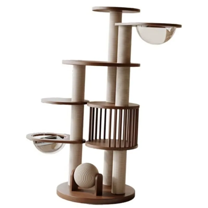 Large Solid Wood Multi Tier Space Capsule Cat Tree for Cats Vertical Sisal Cat Tree with Integrated Cat Bed Space Saving Design