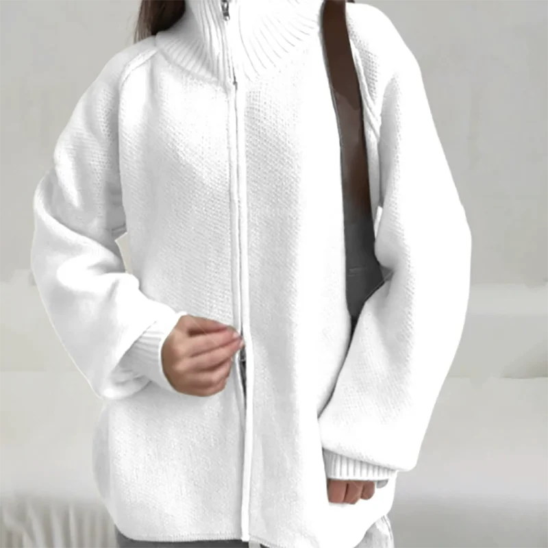 

Осень-зима, модное пальто на молнии с воротником-стойкой, элегантное женское пальто с длинными рукавами, свитер, темпераментное простое женское вязаное пальто