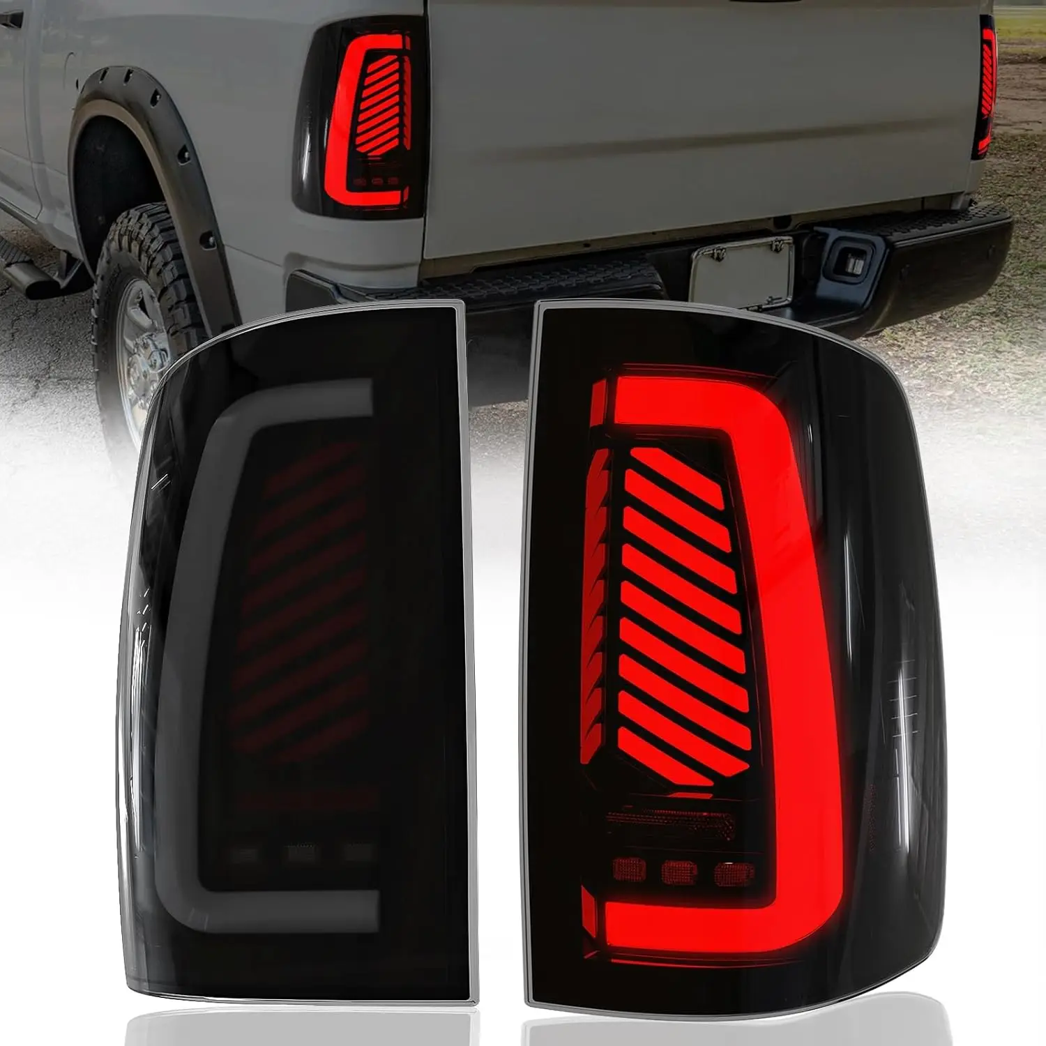 

LED Tail Light Assembly for Dodge Ram 1500 2009-2018 Rear Lights for 2010-2018 Ram 2500/3500 Start-Up Animation Turn Signals