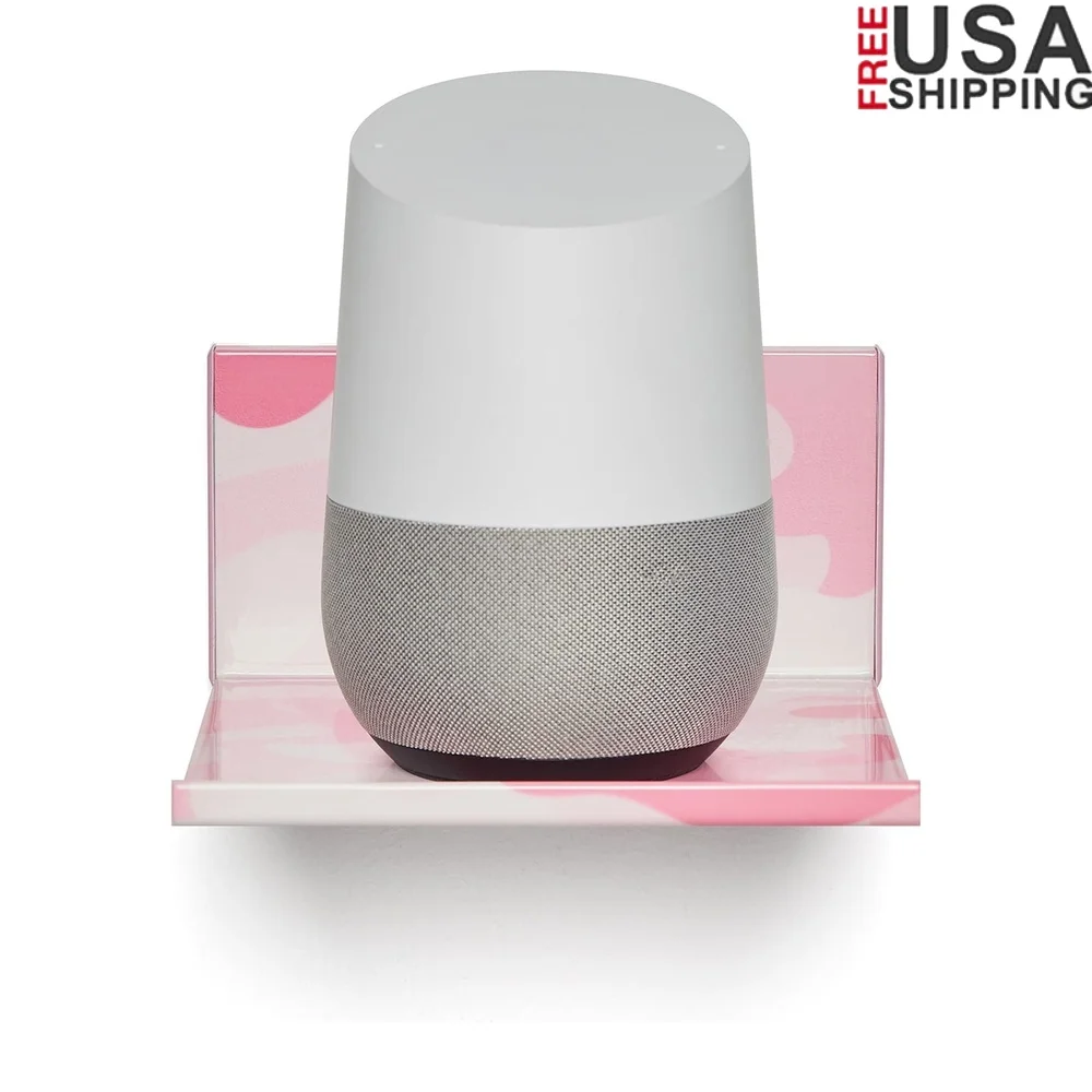 

No Stud Smart Device Shelf Pink Camo Wall Mount Streaming Devices Cameras Charging Station Easy Install with Cord Management