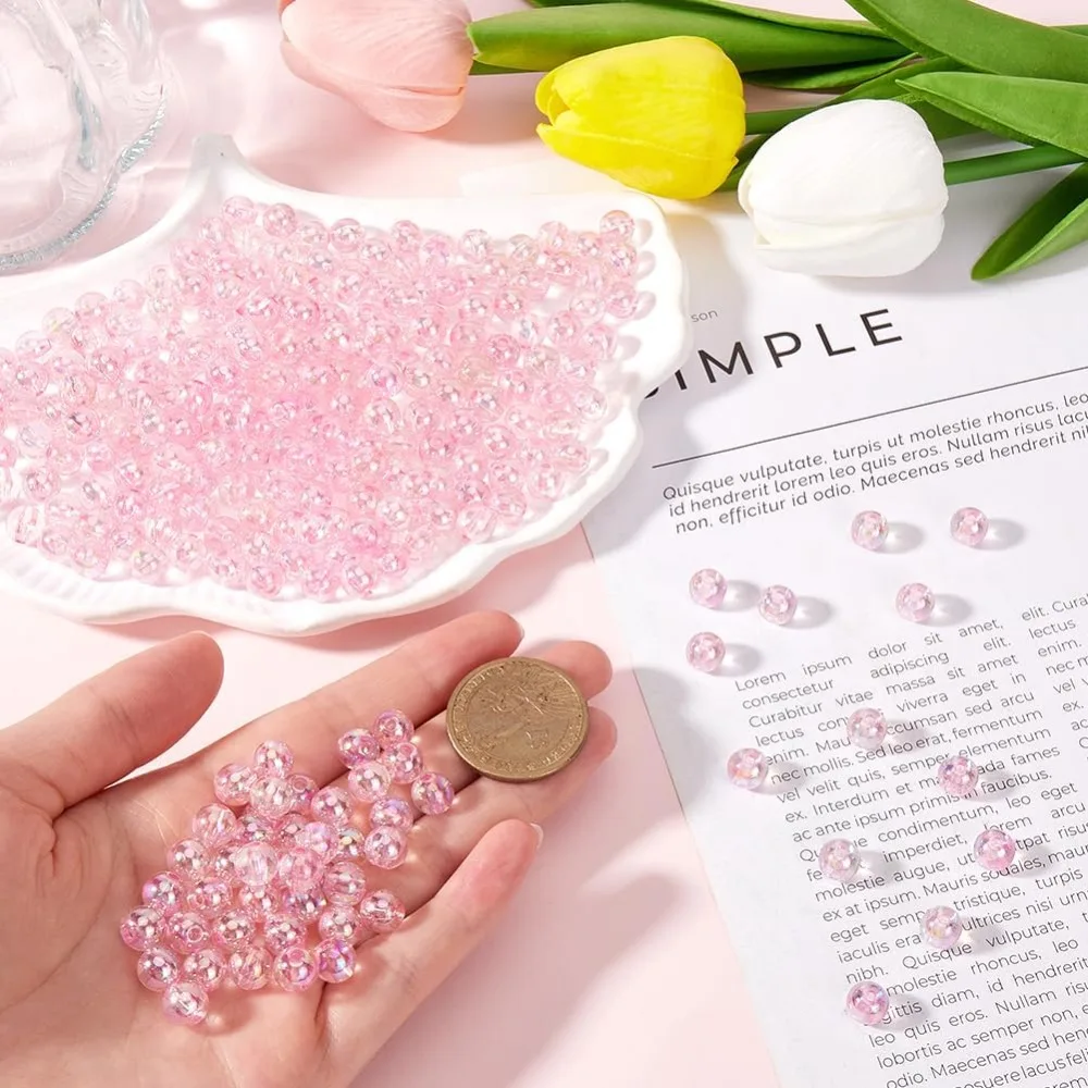 500 pezzi di perle rosa da 8 mm perline rotonde sfuse per San Valentino AB placcato colore acrilico trasparente sciolto artigianale