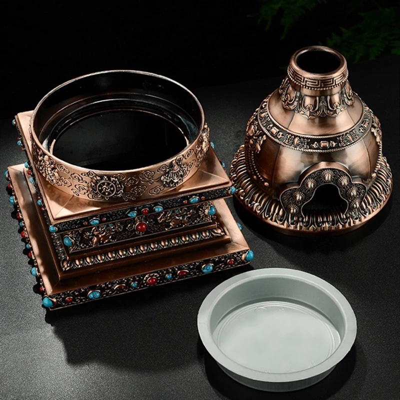 Multifunctional Incense Burner Alloy Engraved Large Size Stupa Aromatherapy Stove Meditation Smoke Furnace Altars Decorative