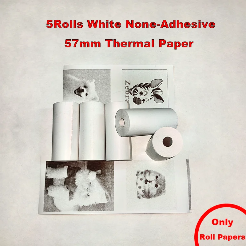 57mm Width Mini Printer Paper Color White Continuous Paper Self-Adhesive Transparent Sticker Rolls for Portable HD Photo Printer