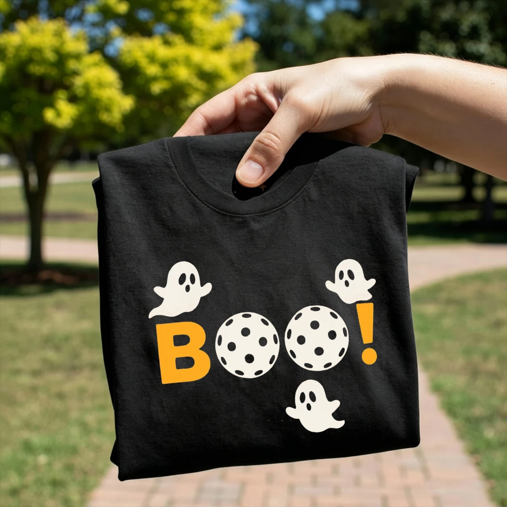 Vintage Boo Pickleball Ghost T Shirts Women Halloween Graphic Print Cotton Short Sleeve Loose Casual Autumn Top Women Clothes