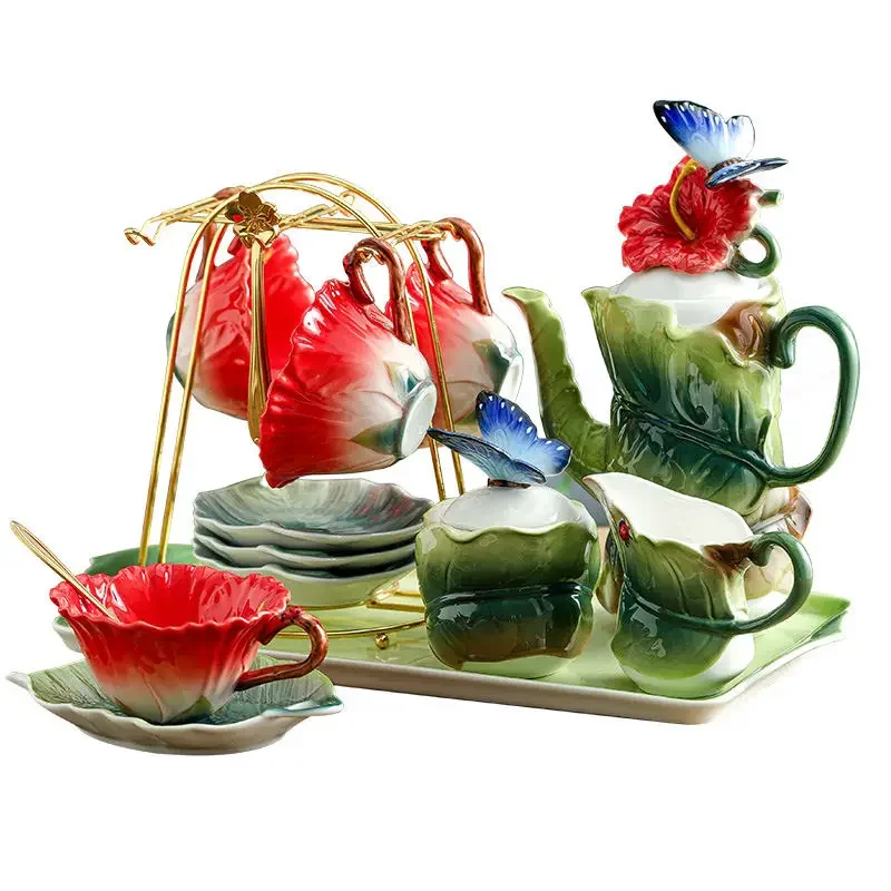 

Underglaze color pastoral style Fuso flower ceramic tea set exquisite light luxury home living room advanced 005