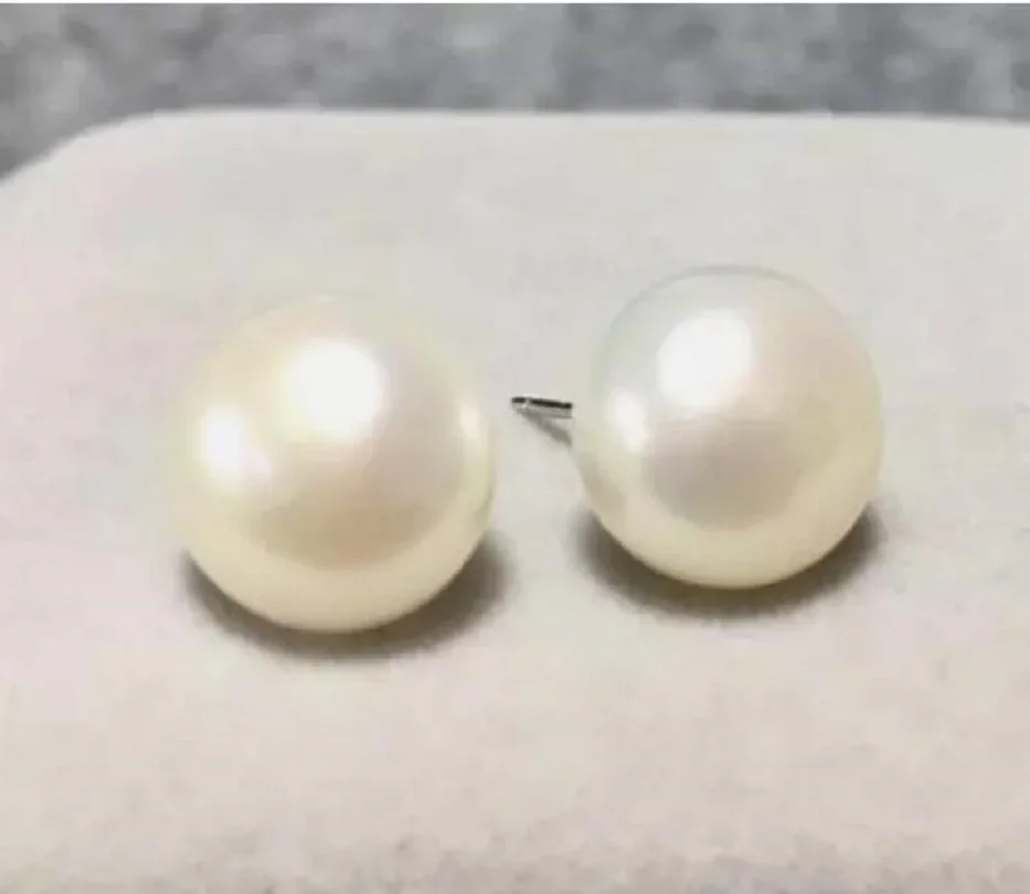 Huge AAA+ 12-13mm white south sea pearl stud earring 14k gold beautiful earring