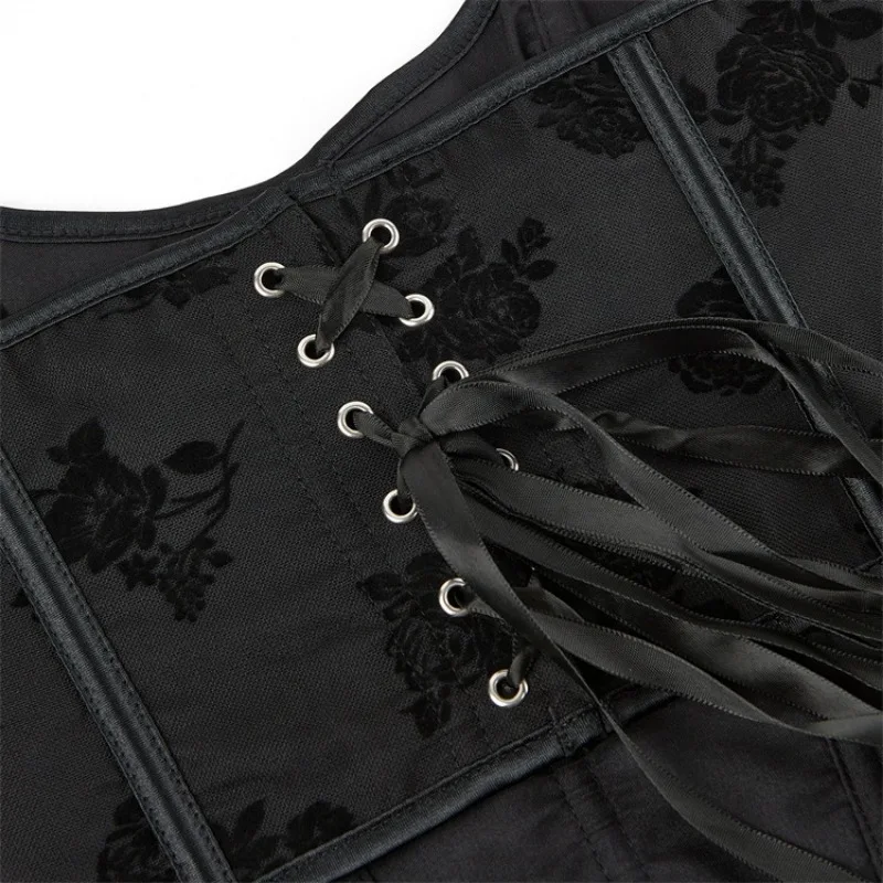 Women's Vintage Floral Overbust Corset Crop Tops Vest Strap Halter Lace Up Boned Bustiers Body Shaper Short Torso Sexy Kорсет - view 6