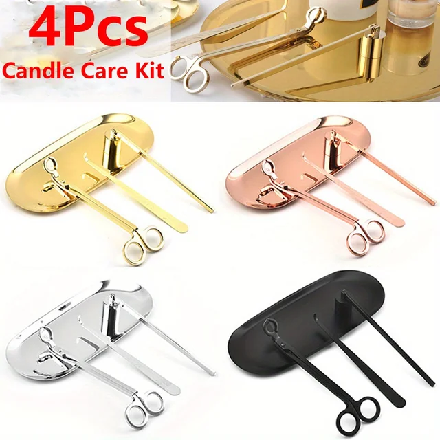4pcs/set Luxury Candle Care Kit Stainless Steel Wick Trimmer Scissors Extinguisher Hooks DIY Candles Tool Candle Accessories Set 3