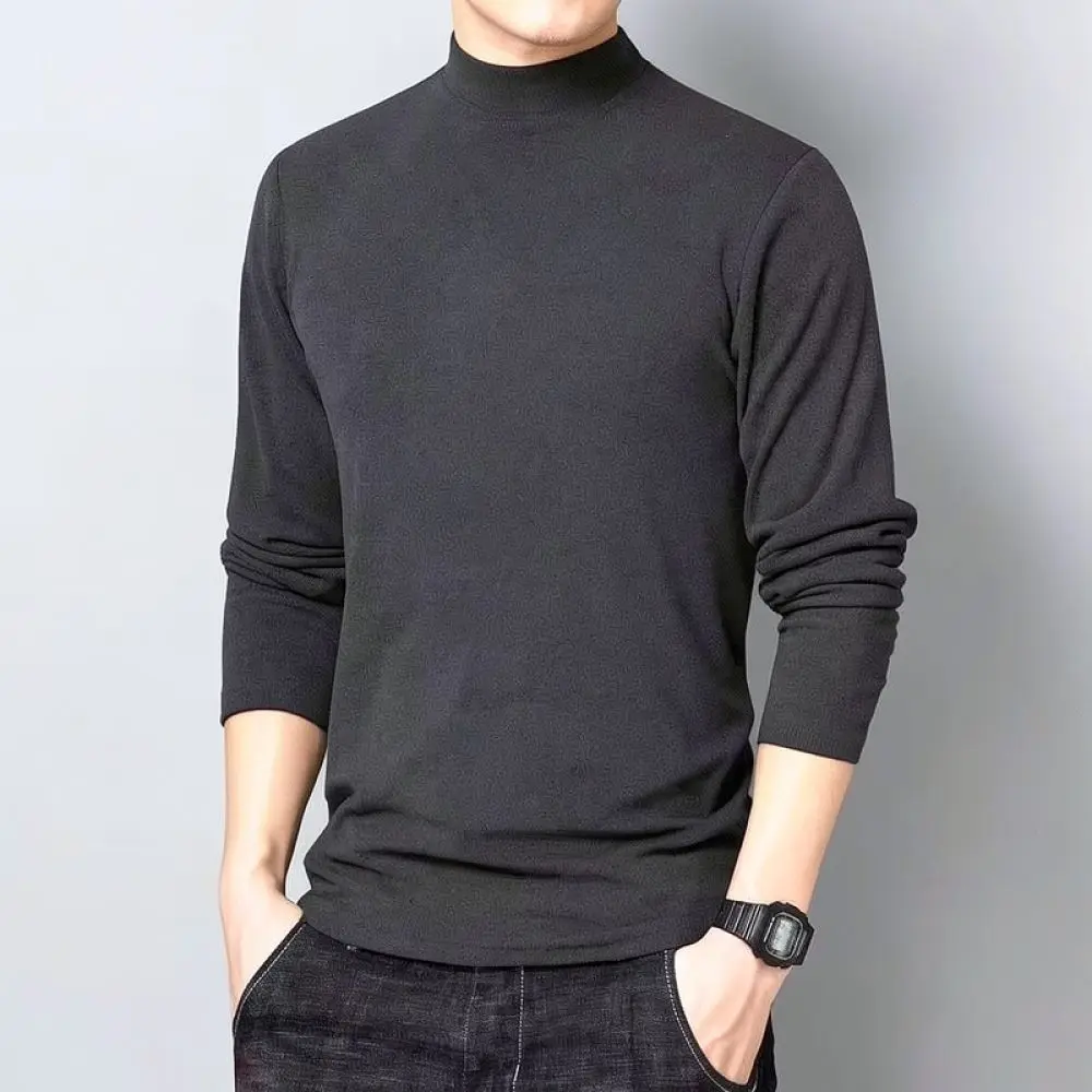 Mens Fall Winter Turtleneck T Shirt Thermal Velvet Base Layer Long Sleeve Slim Fit Pullover Breathable Elastic Top