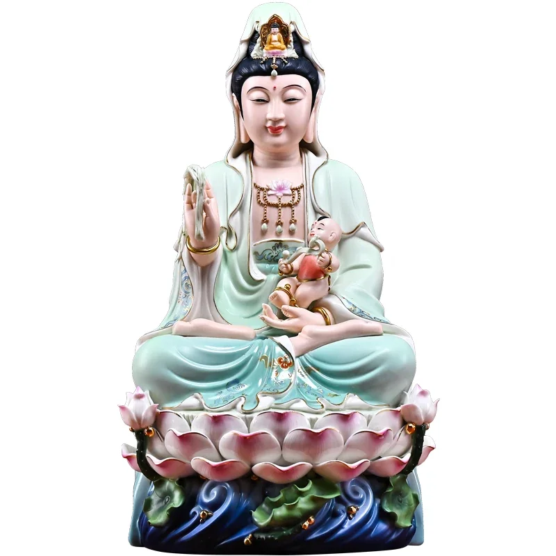 Home offerings of Buddha statues Avalokitesvara Bodhisattva statue of sending children Resin crafts Household deity ornaments