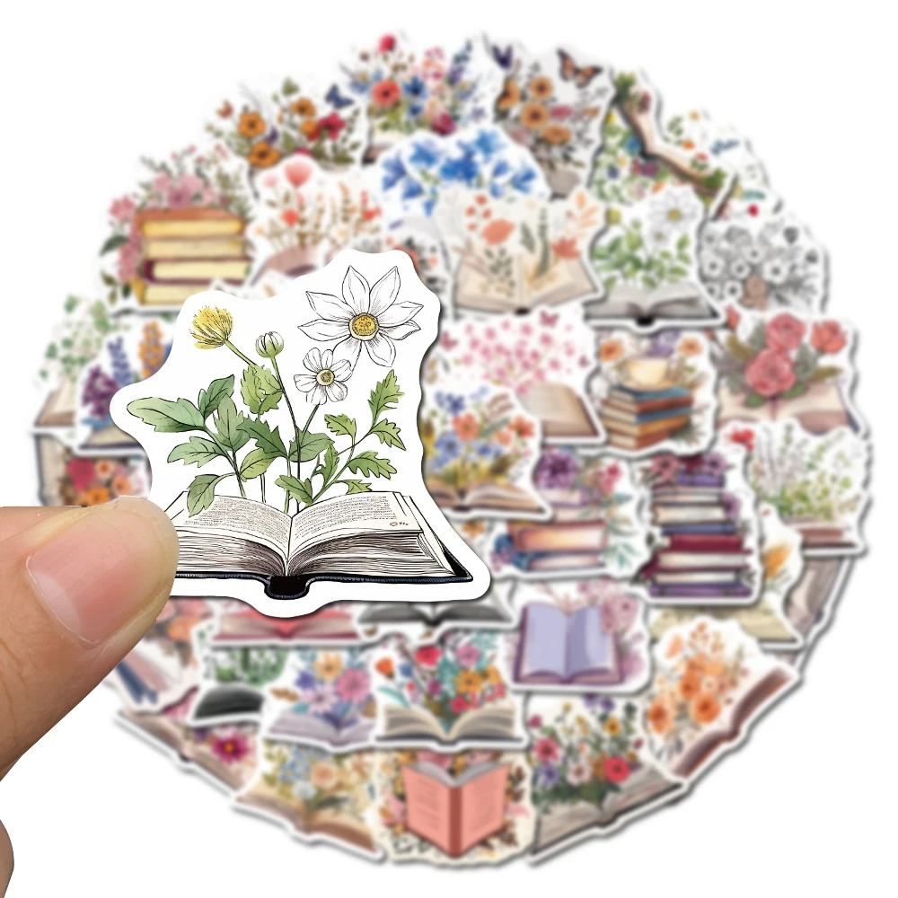 50PCS Book&Flowers Aesthetics Stickers Vintage For DIY Kids Notebook Luggage Motorcycle Laptop Refrigerator Decal Toys