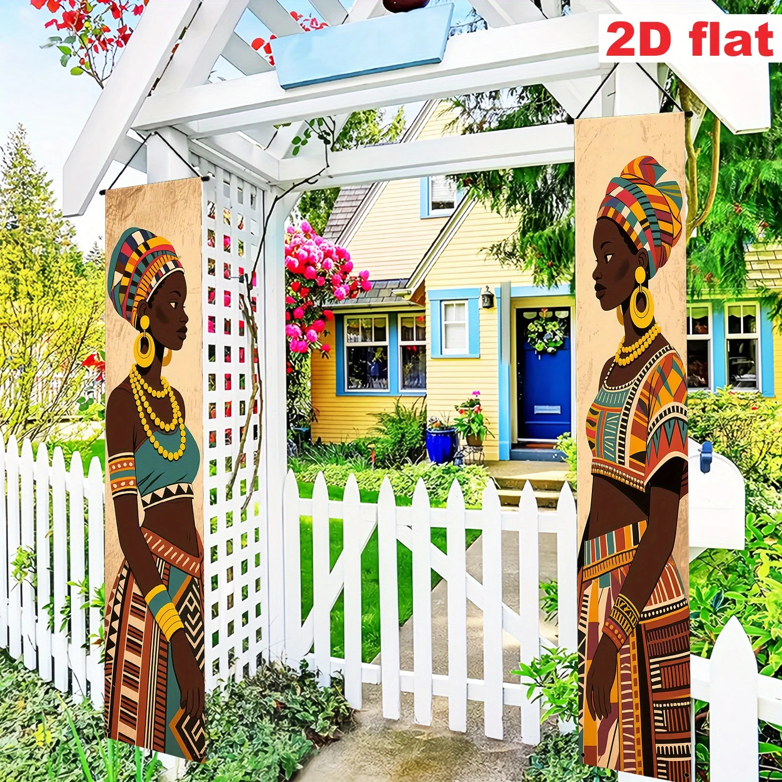 1 Paar, 2D flache, dekorative Türkupletts im afrikanischen Kulturstil, afrikanische Figuren im traditionellen Kostüm-Design. – Detail 4