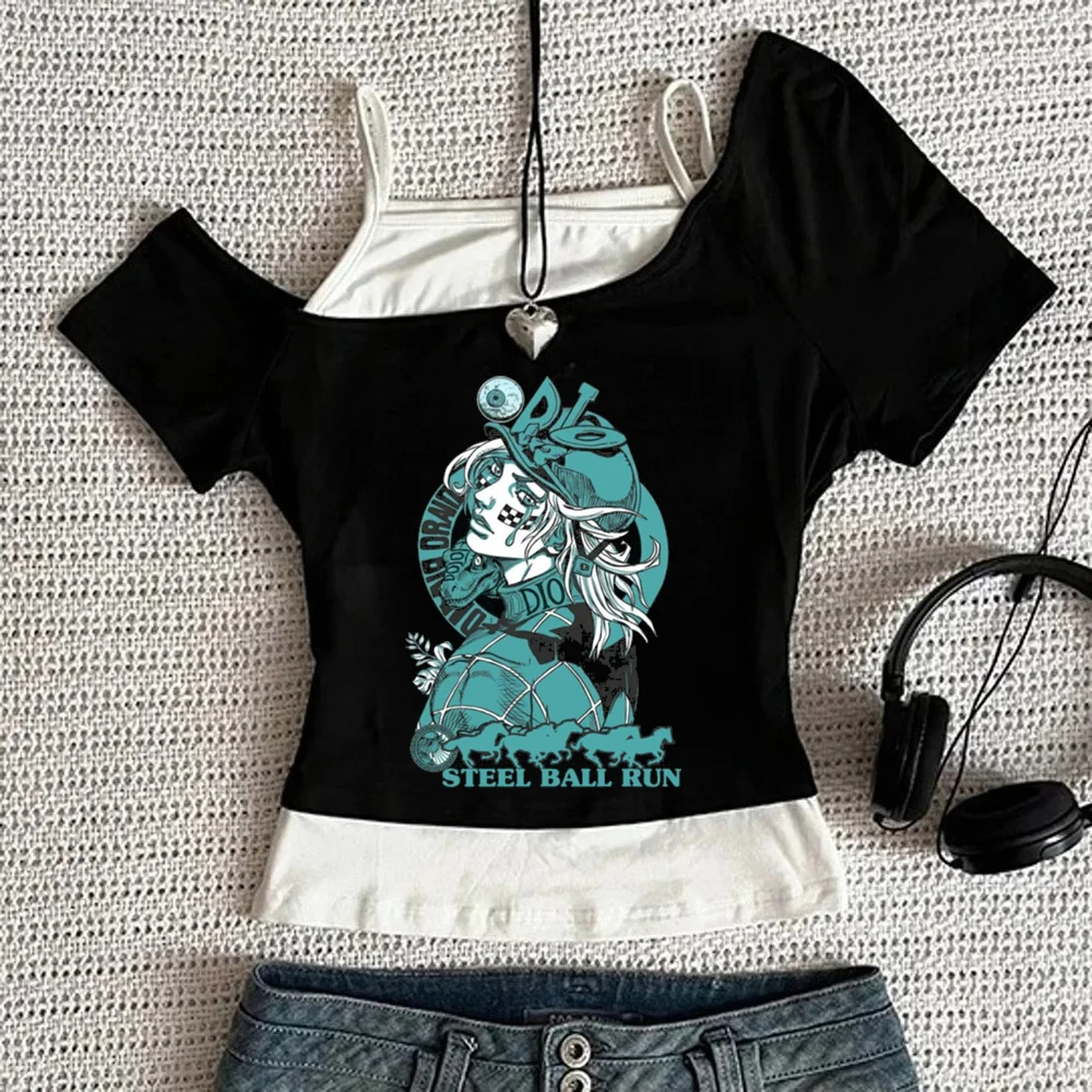 Jojo's Bizarre Adventure crop top ladies meme japanese cutecore harajuku t shirt japan funny y2k grunge