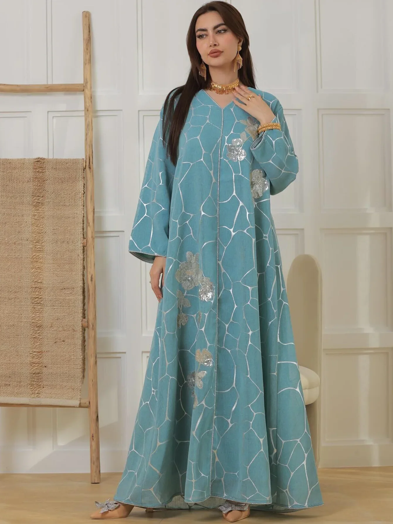 Moslim Party Lange Jurk Pailletten Sjerpen Vestidos Jalabiya Dubai Abaya Kaftan Marokko Eid Ramadan Arabisch Gewaad Vrouwen Jurken 2025