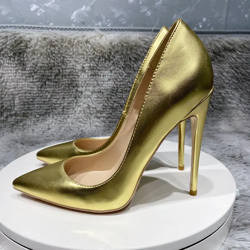 Gold Matte Sheep Pattern Single Shoe Comfortable 34-43 Size Red Sole DE 8-10-12cm Slim Heel Super High Heels Shallow Pointed Toe view 5