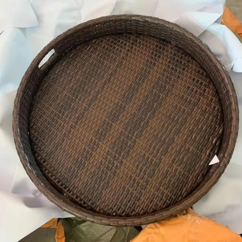 Custom Color Hotel Villa Breakfast Luxury Round Rattan Pool Beach Floating Service Tray
