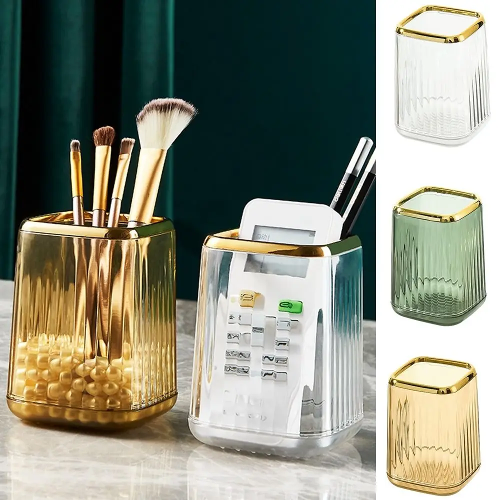 

Multifunctional Plastic Makeup Brush Bucket Transparent/Green Simple Cosmetics Storage Box Stripe Pen Holder Office