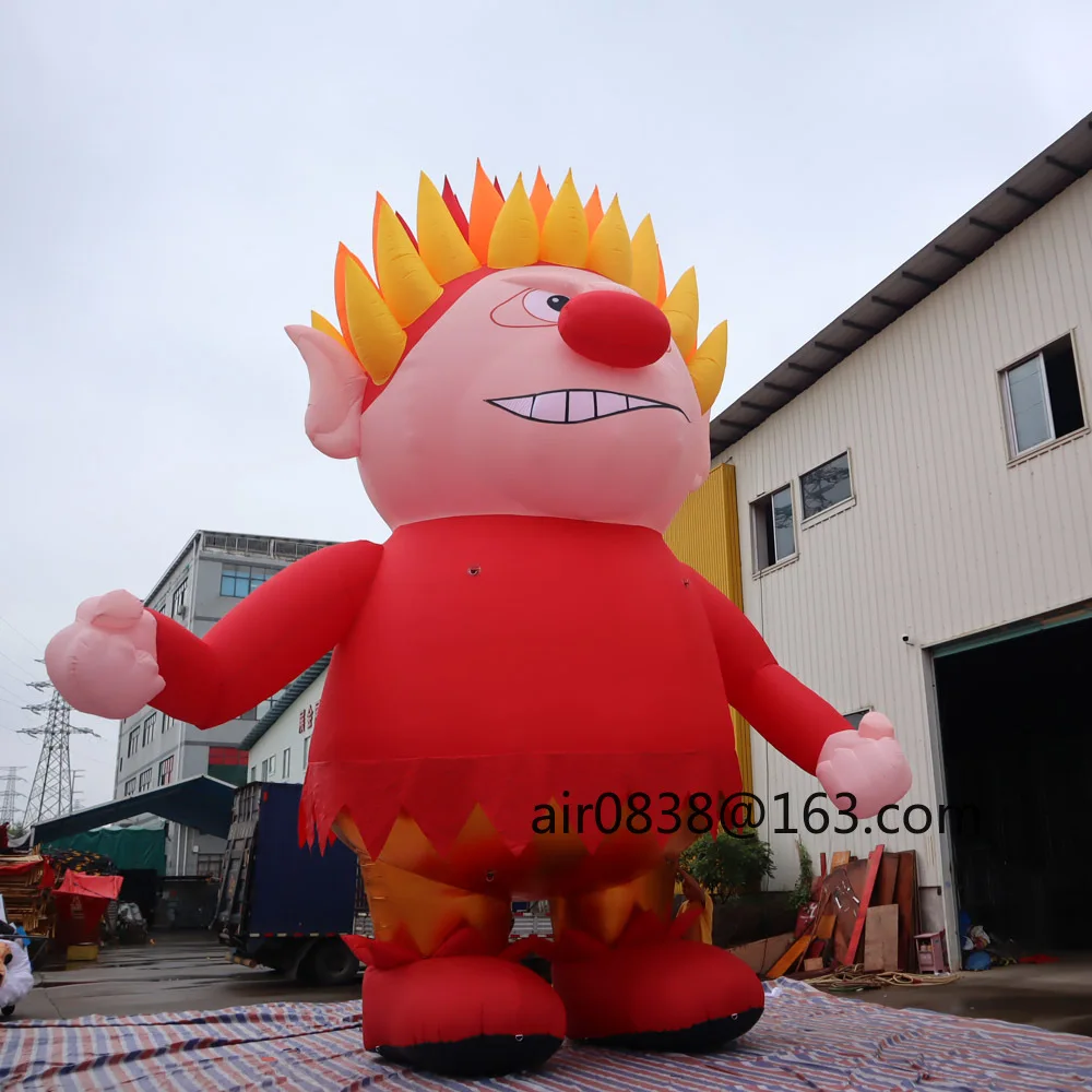 Mezclador de calor inflable gigante para exteriores con luces Led, mascota de fuego enojado inflable rojo, dibujos animados para decoración navideña
