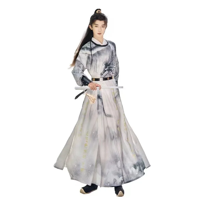 Vestido Hanfu de Dragón de la dinastía Tang para hombres y mujeres, ropa de Cosplay con cuello redondo, traje tradicional con estampado de Loong, Otoño e Invierno