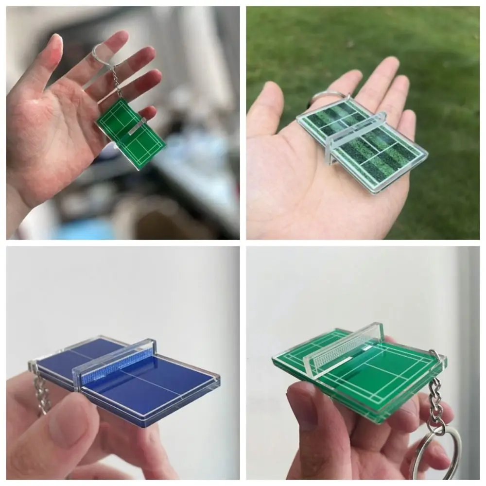 Acrylic Badminton Acrylic Keychain Three-dimensional Mini Badminton Playground Keyring Tennis Court Two-sided