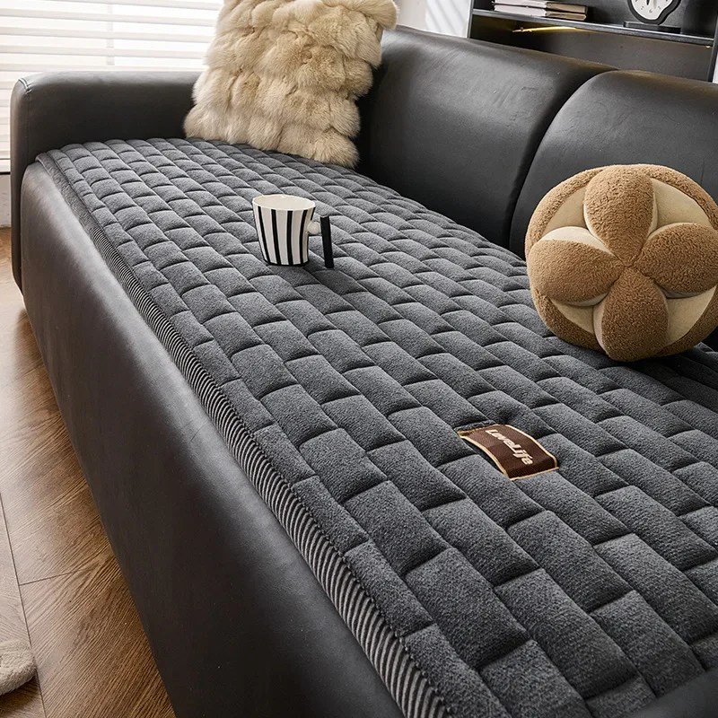 Creamy Fluffy Binding Tuffed Fleece Thickened Warm Non-Slip Sofa Cover, Cozy Sofa SlipCover Towel for Living Room Couches