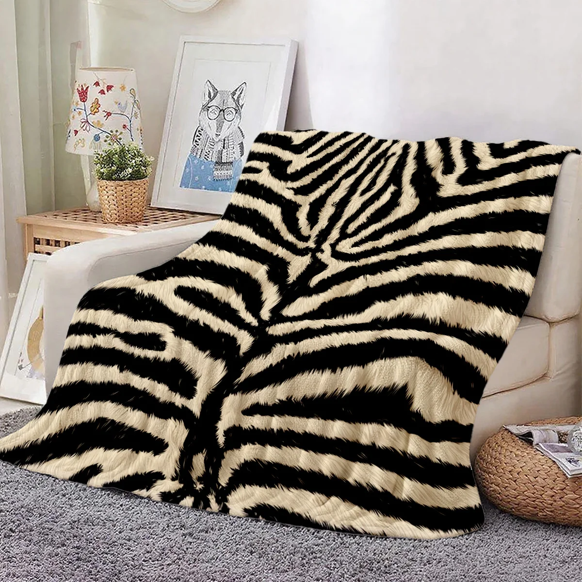 1pc Flannel Blanket Zebra Pattern Soft And Comfortable Durable Suitable for All Seasons Ideal for Sofa, Bed, Travel, Camping, Ho