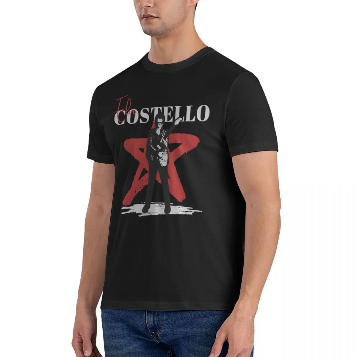 Leisure Fan T-Shirts Men O Neck 100% Cotton T Shirts E-Elvis Costello Short Sleeve Tees Party Tops