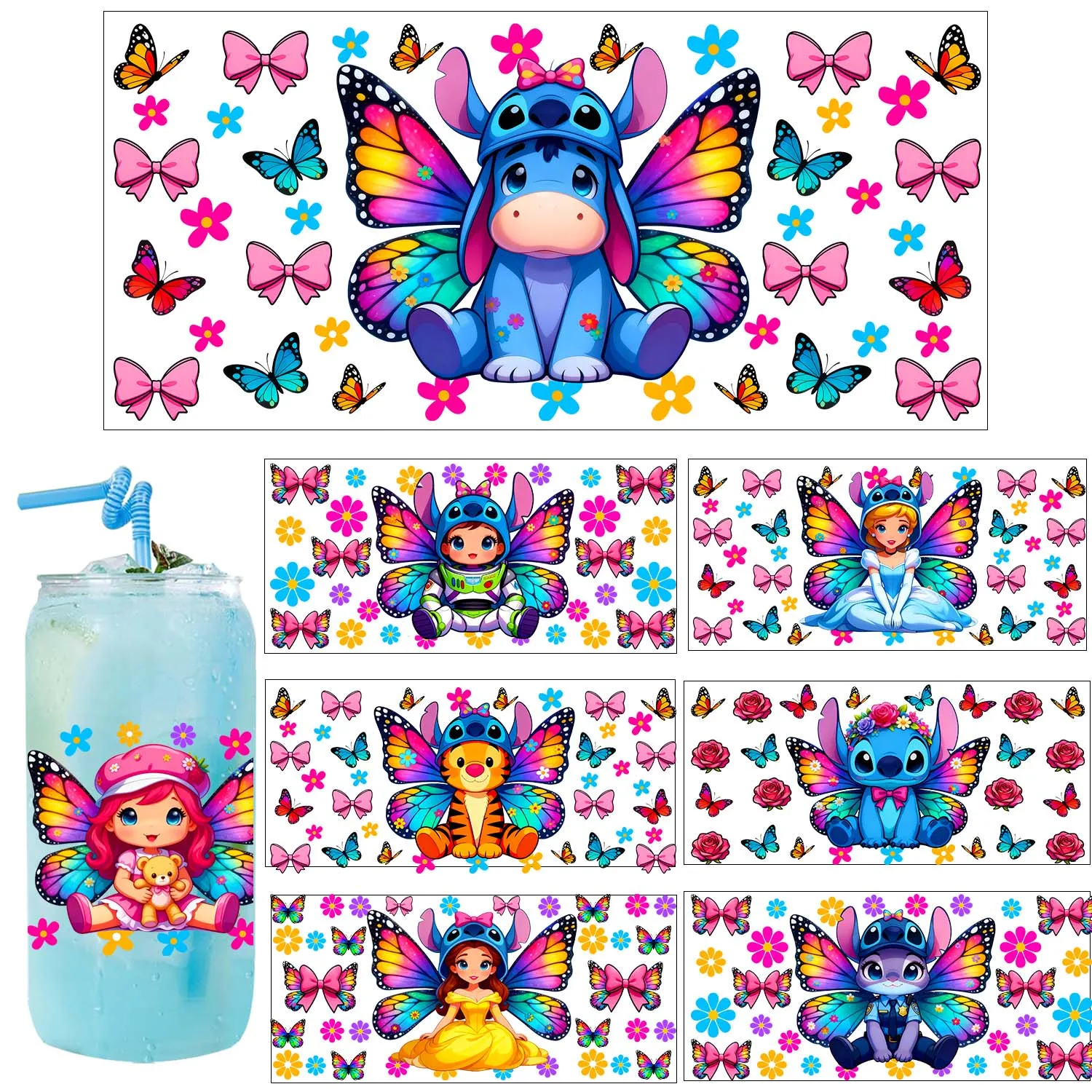 

Butterfly Mickey Theme UV Sticker DIY Decals 3D transfers uvdtf tumbler seal stickers 16oz uv dtf cup wraps