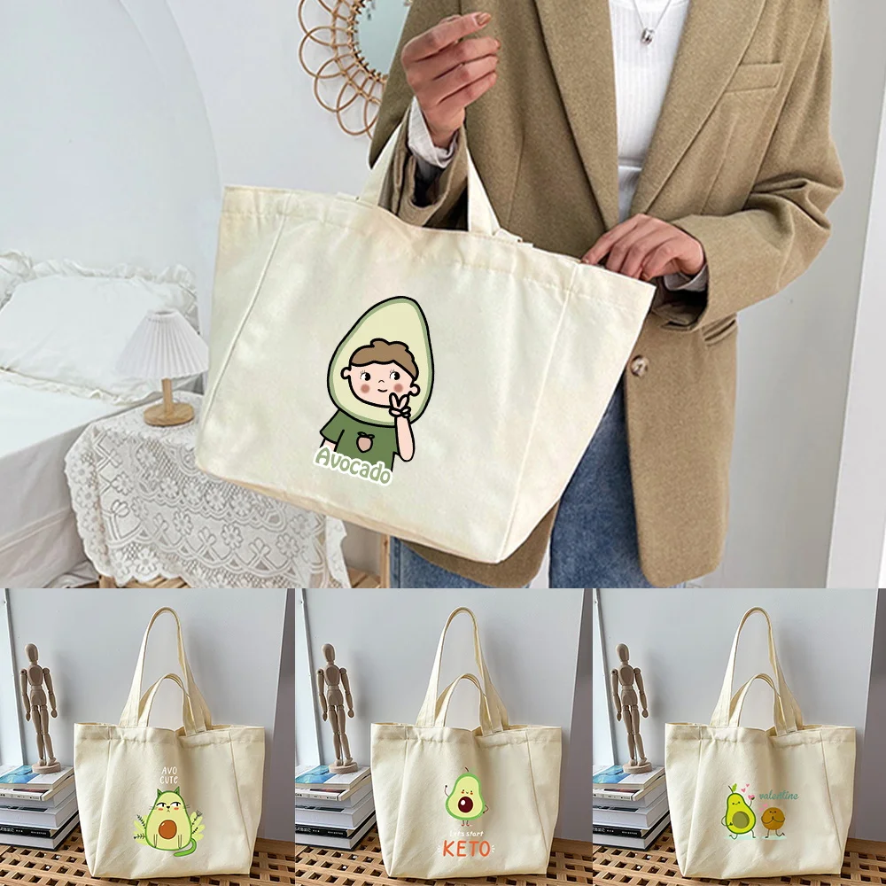 

Canvas Shopping Bag 2025 New Ladies Avocado Series Handbags Foldable Reusable Cloth Shopper Harajuku Style Bag Student Tote Bag