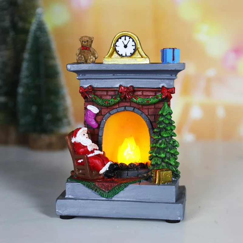 Creative Christmas Luminous Snowman Home Decoration Ornament Fireplace Night Light Resin Ornament Christmas Gift