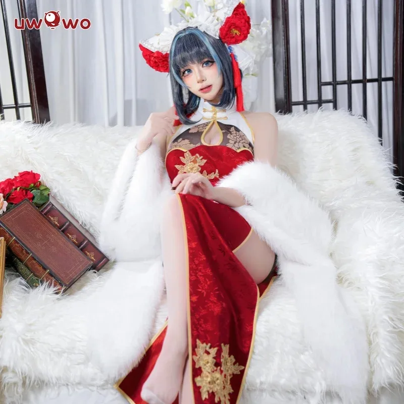 

UWOWO Cheshiree Cosplay Game Azur Lanee Cheshiree New Year Cheongsam Cosplay Costume Red Dress Halloween Costume