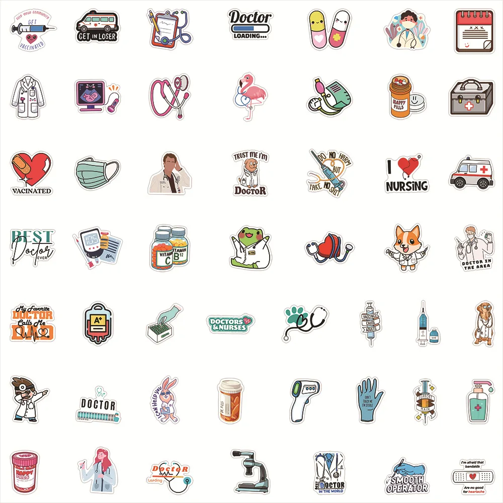 50Pcs Cartoon Doctor Occupation Small Icon Waterproof Sticker Graffiti iPad Helmet Guitar DIY Wall Kids Sticker Toy Decoration