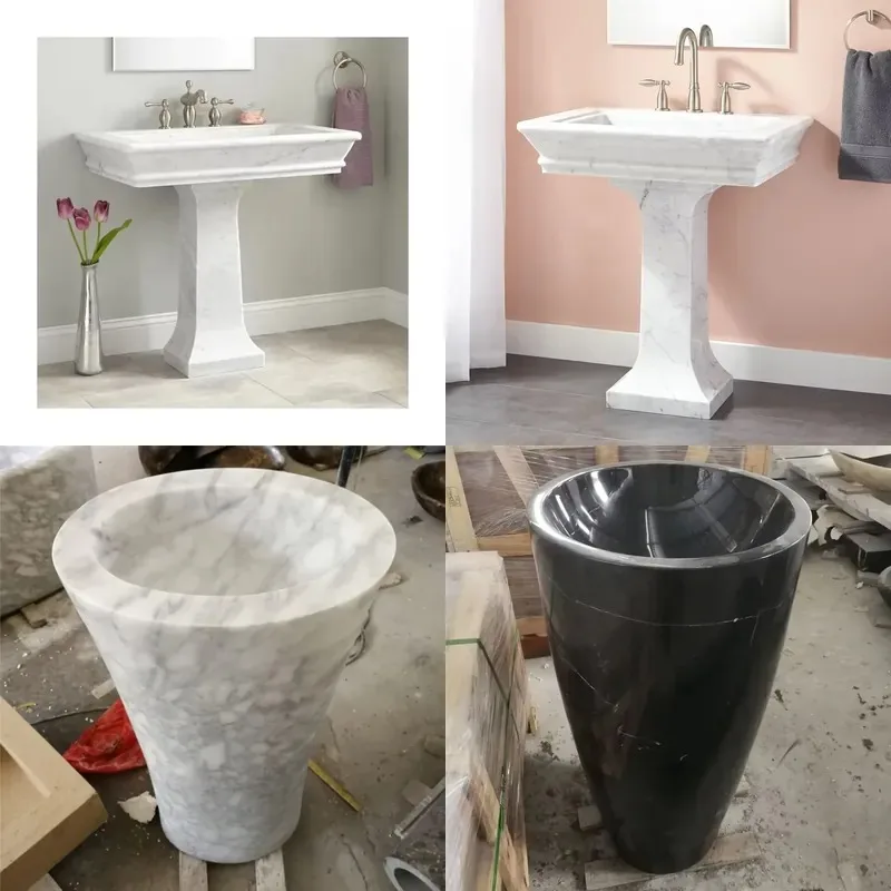White Carrara Marble Sink Base Stone Basin Stand Italian Marble Pedestal for Bathroom Vanity Washbasin Support Column