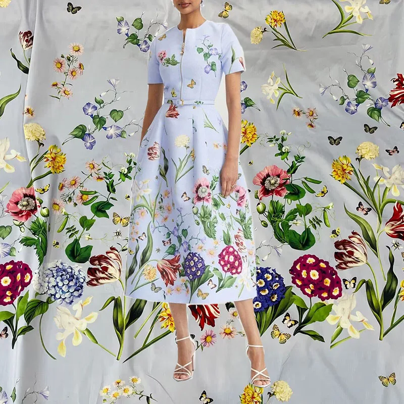 

Красочный цветочный узор с принтом из хлопкового сатина, ткань для женского весеннего платья, ткань «сделай сам», швейный материал