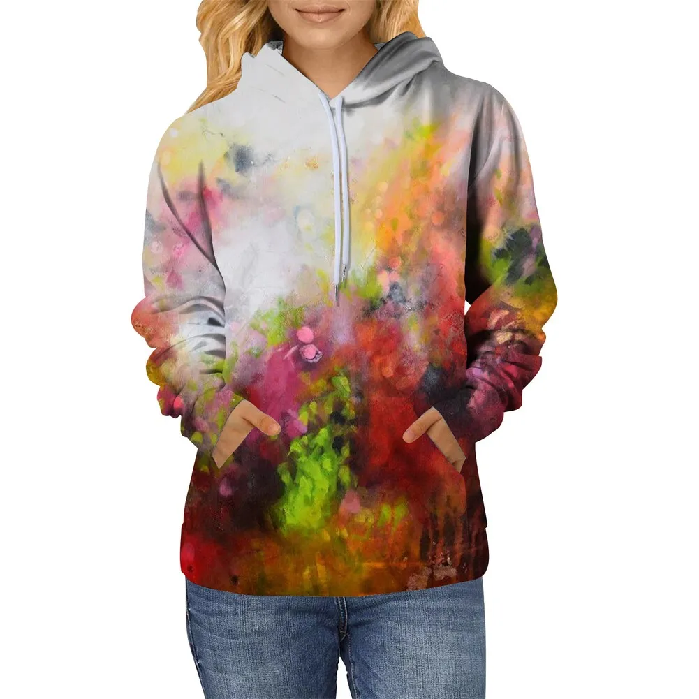 

Women's Sweater Hoodies Sweatshirts Velvet Winter Casual Spray-painted Print Colorful Long Sleeve Pullovers Autumn Woman Clothes