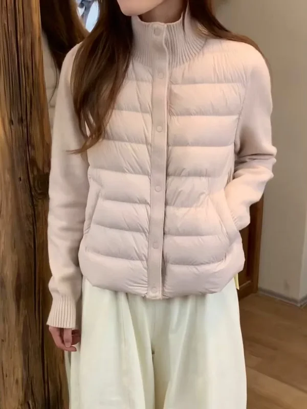 

Unique Pink Spliced Cotton Jacket Women's Fashionable Stand Collar All-Match Winter Korean Style New Arrival Straight Tube