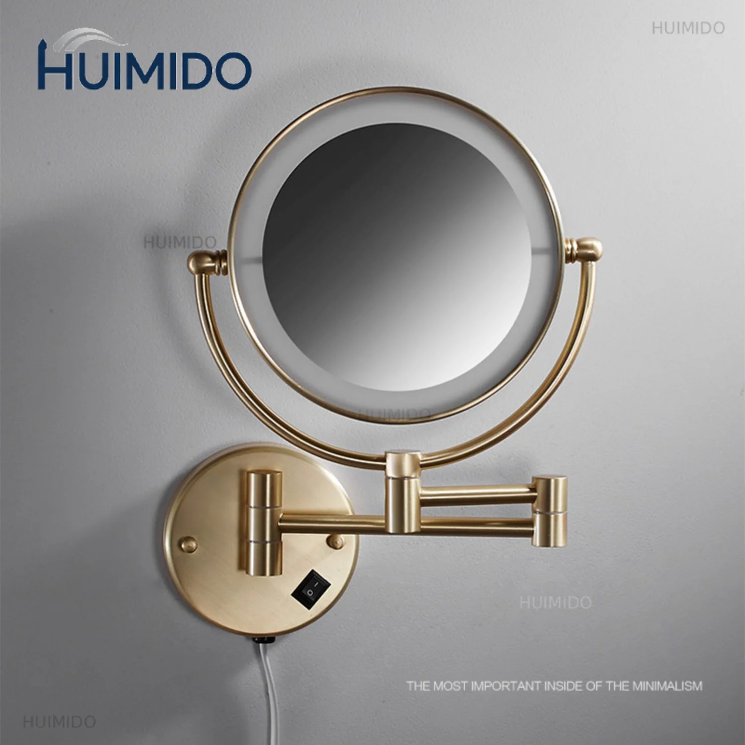 Antique Brass Dual Side LED Cosmetic Mirror with 3X/5X/10X Magnification Extending Folding Brushed Gold Wall Lamp Makeup Mirror