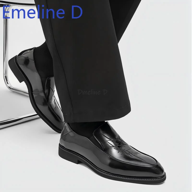 Sharp Toed Loafers Minimalist Print Thick Soled Commuting British Style Height Increasing Casual Flat Bottomed Men's Shoes