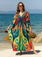 Caftán para mujer, caftán de playa de verano, vestidos con estampado Tie Dye, cubierta tejida a mano para traje de baño, gran oferta