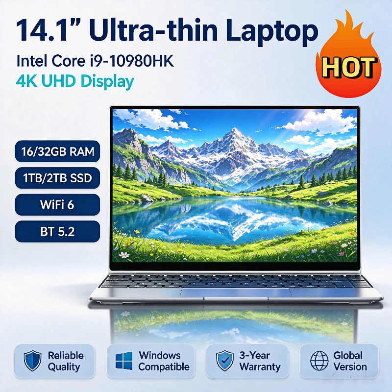 14.1 Inch Gaming Laptop Computer 10980HK 16GB RAM 1TB 2TB SSD PC Gamer Windows 11 Pro Laptops 1920*1080P Office Study PC