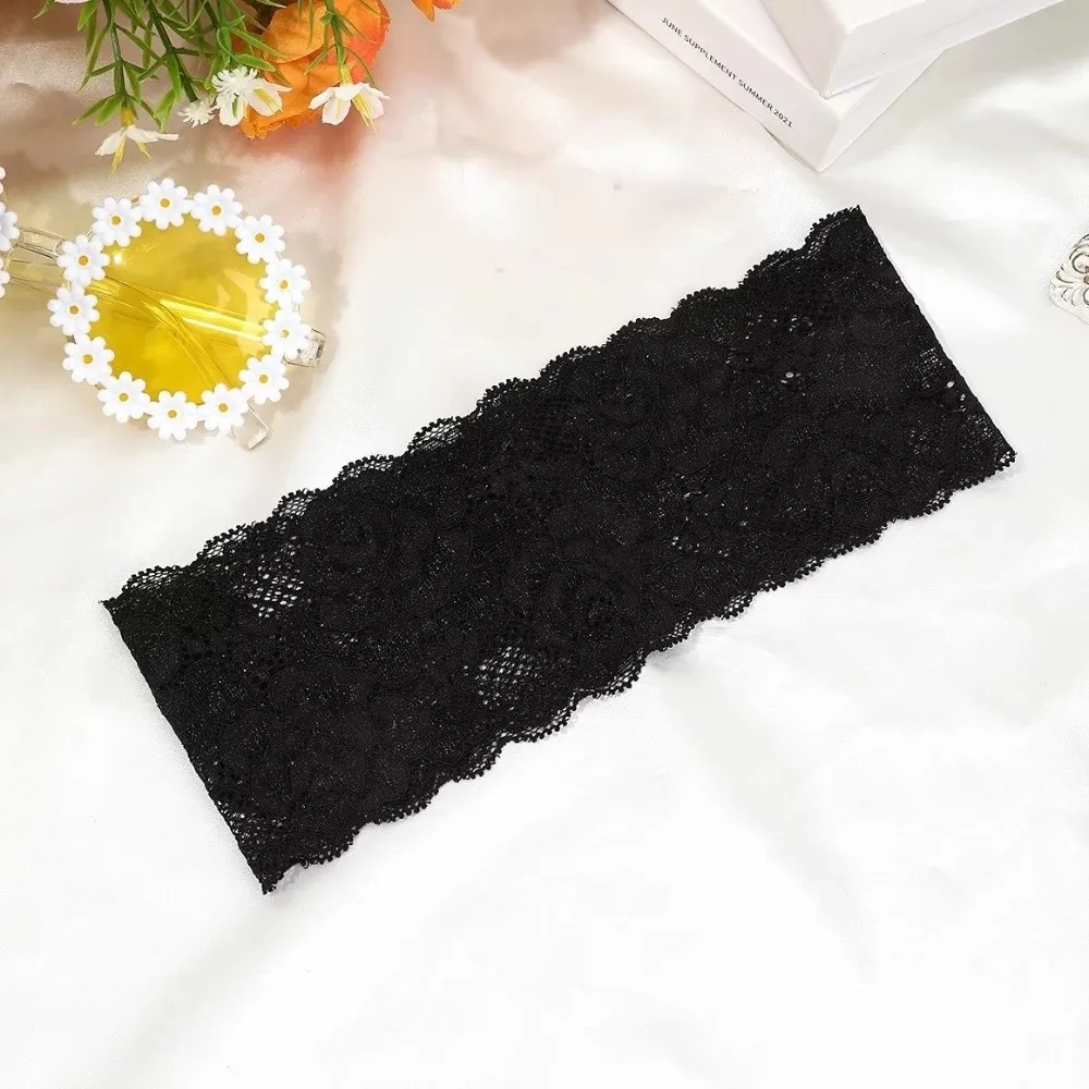 Korean Lace Floral Headbands Solid Color Wide Hollow-Out Lightweight Headwrap Breathable Spandex Mesh Elastic Hair Bands Girls