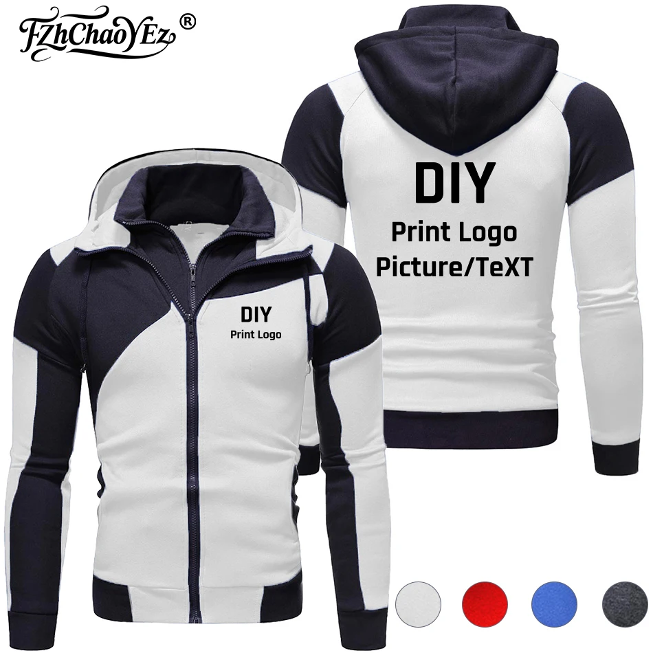 Custom Your Logo Autumn Men Sweatshirts Long Sleeve Jacket Hoodie Zipper Closure Jacket Male Hoodies Slim Fit Male Clothing