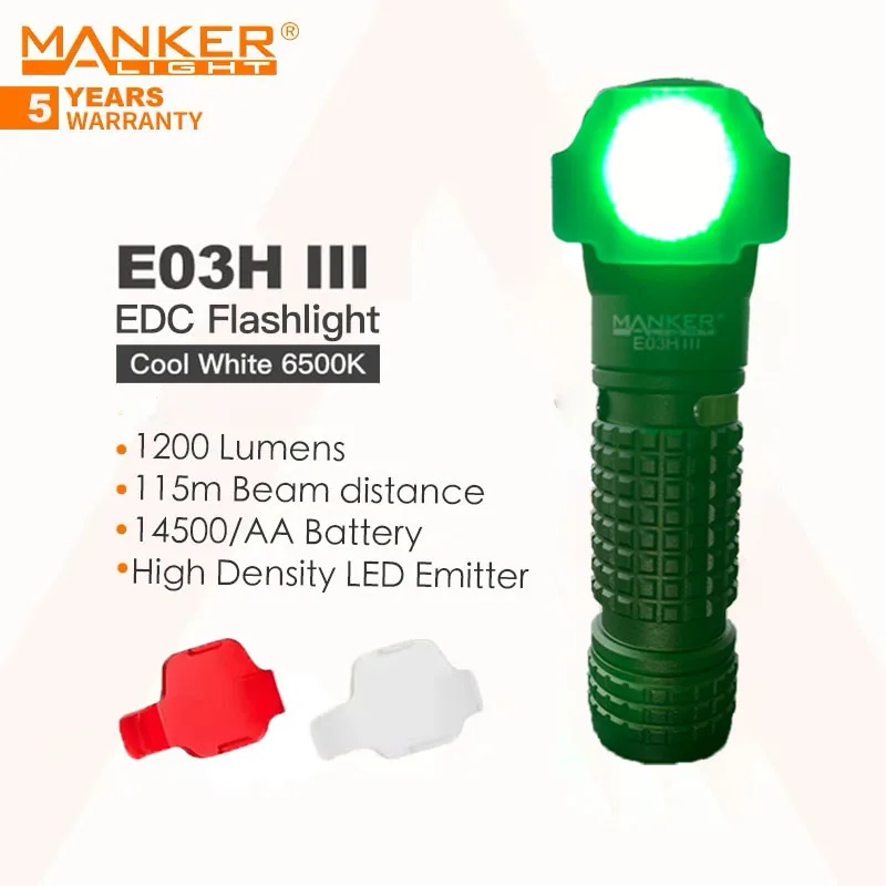Manker E03H III 1200 Lumens,Magnetic Tail，Rechargeable Portable Flashlight/Headlamp, with White/Red/Green Filters,14500 Battery