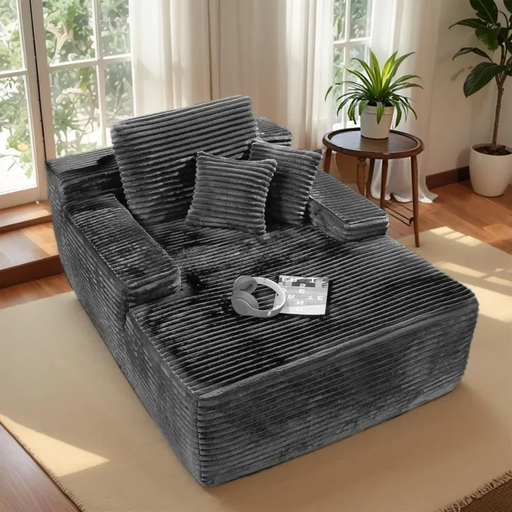 68'' Chaiselongue-Stuhl für den Innenbereich, graue Cord-Couch ohne Knochen, Lesewolken-Sofas für Schlafzimmer, Wohnzimmer, flauschig, übergroß