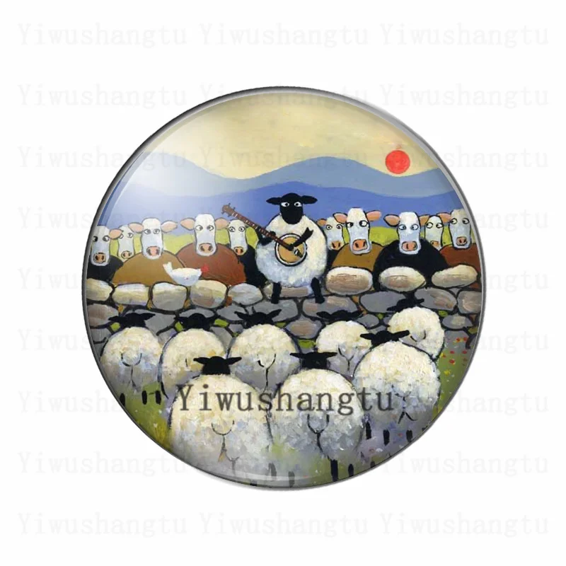 Fashion sheep group pattern animals 12mm/20mm/25mm/30mm Round photo glass cabochon demo flat back Making findings